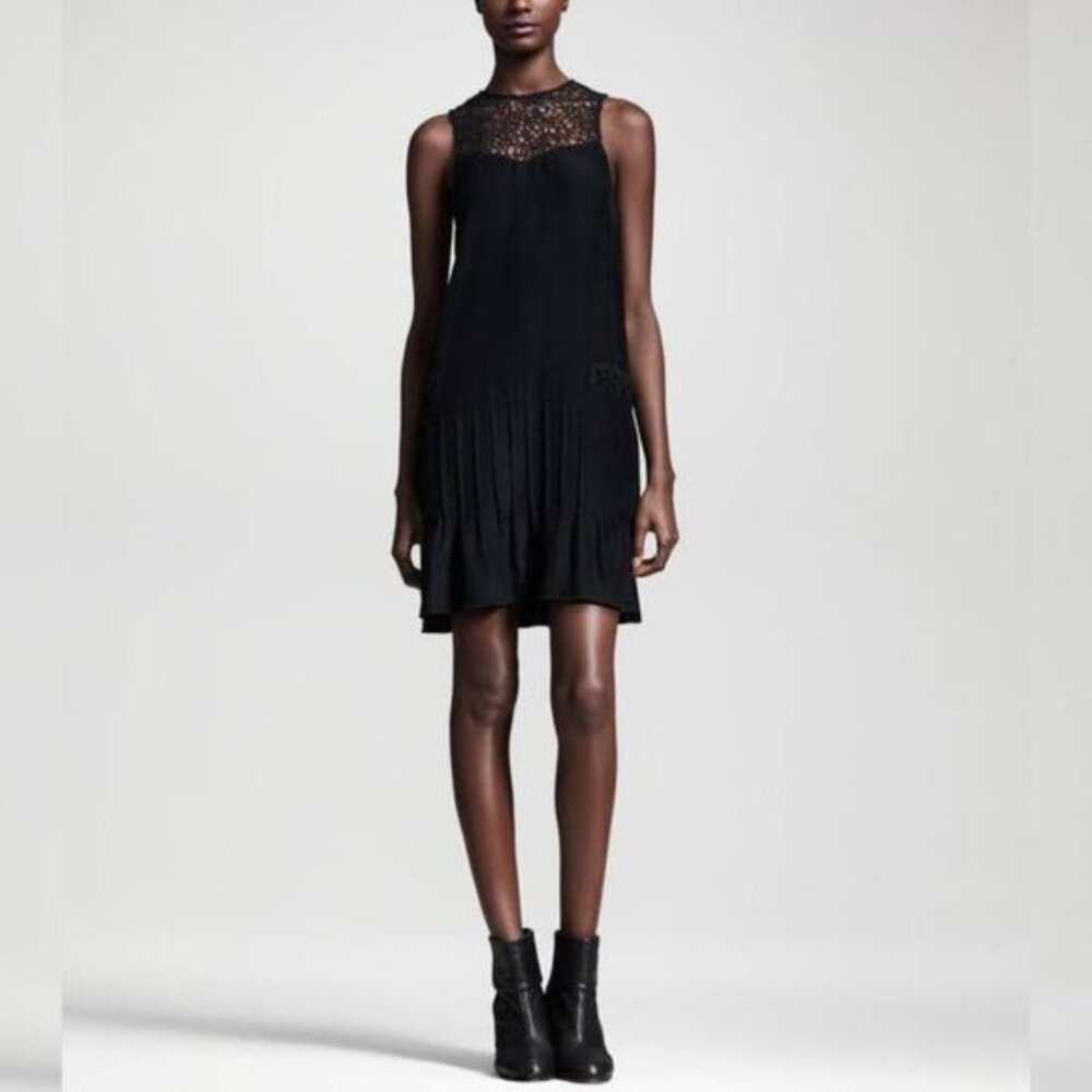 Rag & Bone Abigayle Black Netted-Trim Mini Dress